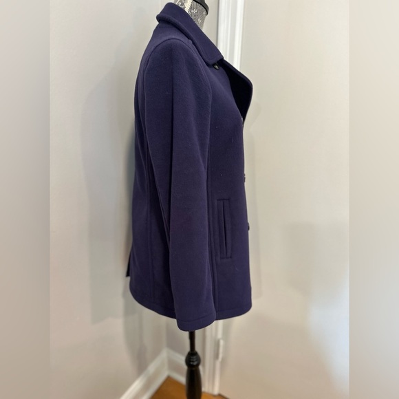 LL Bean Womens Sz:S Navy Blue Fleece Polartec Peacoat Double Breasted Jacket. - Picture 3 of 10